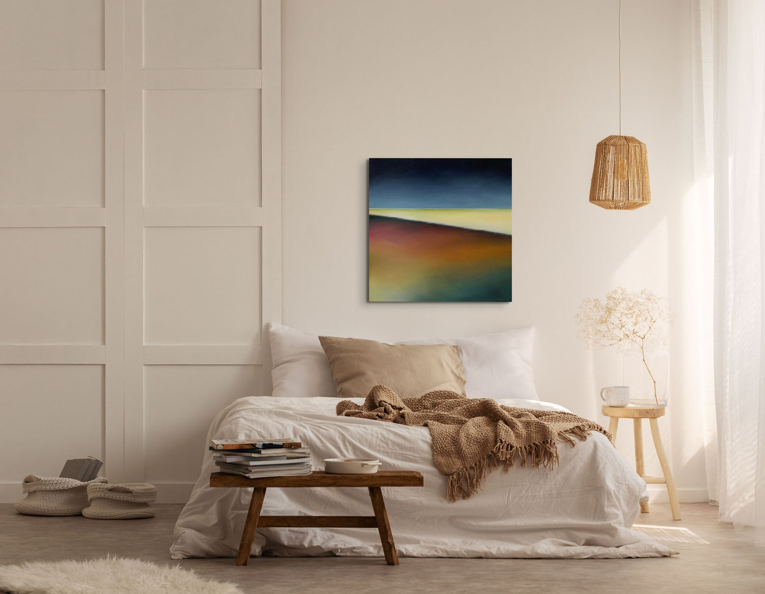 Seascape above bed in autumn colours of medium size