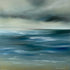 Moody seascape painting in blue and green hues, oil on canvas, medium sizee