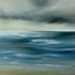 Moody seascape painting in blue and green hues, oil on canvas, medium sizee